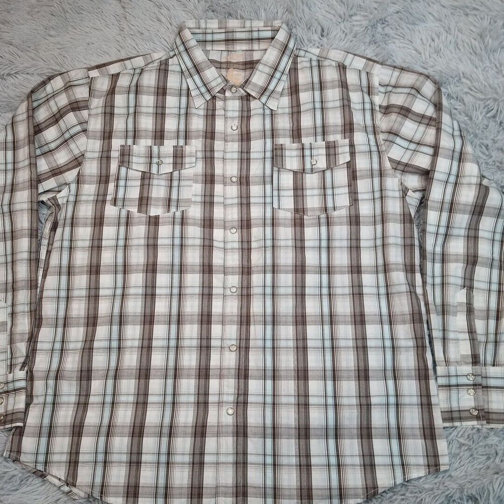 Machine Shirt Mens XXL Western Pearl Snap Pockets‎ Rodeo Rancher Chore Casual